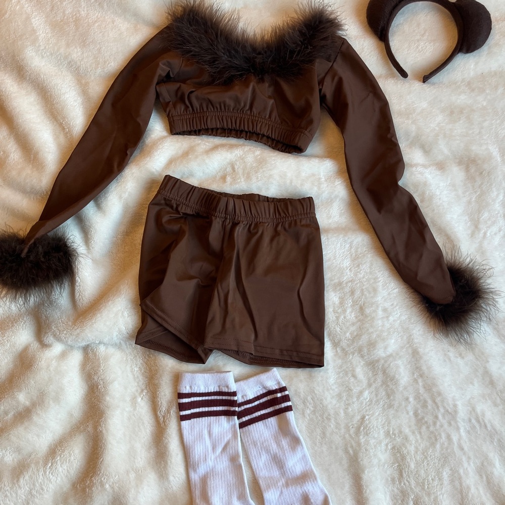 Brown Bear Dance Costume Set Child Medium w/ Headband & Socks Tap Jazz